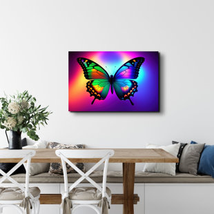 ATX ART GROUP LLC Unreal Neon Butterfly by Stephen Chambers - Wrapped Canvas Graphic Art