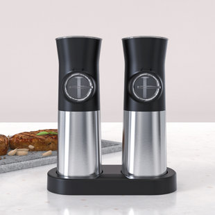 SC0GO Automatic Salt And Pepper Grinder Set With Rechargeable Base, Grinder Refillable, Adjustable Coarseness And One Hand Operation, 2 Pack