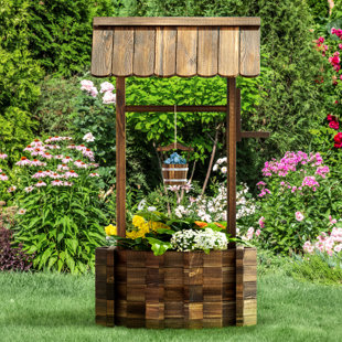 LOON PEAK® Dontrelle 54"Hx25.2"W Decorative Wooden Wishing Well Outdoor Planter for Flower and Plants