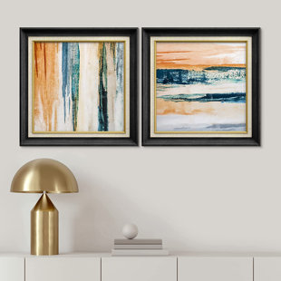SIGNLEADER Pastel Colorful Blue And Orange Framed On Canvas 2 Pieces Painting