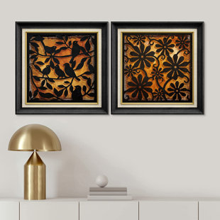 SIGNLEADER Autumn Black And Orange Flower Framed On Canvas 2 Pieces Painting