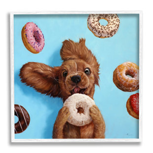 STUPELL INDUSTRIES " Funny Face Dog Licking Donut " by Lucia Heffernan Painting Print