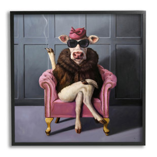 STUPELL INDUSTRIES " Chic Pink Glam Fashionable Cow " by Lucia Heffernan Painting Print