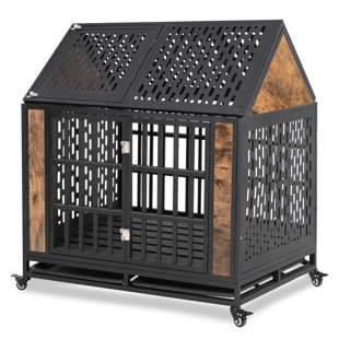 TUCKER MURPHY PET™ Connice 42 Inch Heavy Duty Dog Crate for Medium to Large Dogs, Chew Proof Pet Cage for High Anxiety Dogs, Two Removable Trays and Lockable Wheel