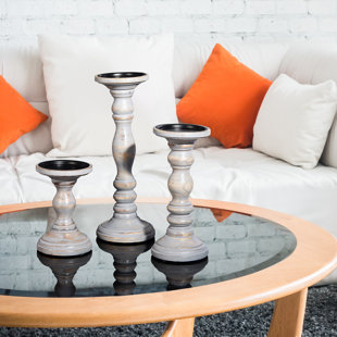 LUXEDESIGNS 3 Piece Wood Tabletop Candlestick Set