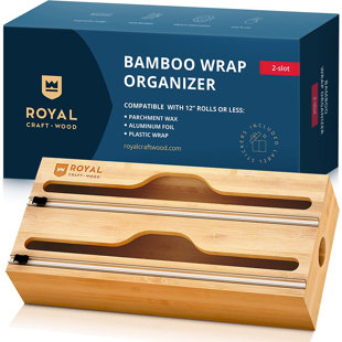 ROYAL CRAFT WOOD Bamboo Kitchen Foil and Plastic Wrap Organizer for Drawer (2 slots)