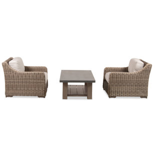 PEAK SEASON Dalton 3-Pc Seating Set w/ Sunbrella Fabric Cushions & Concrete Tabletop