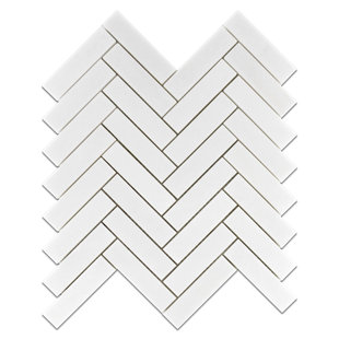 TILEVILLE Thassos Premium 1" x 4" Marble Natural Stone Herringbone Mosaic Sheet Wall & Floor Tile