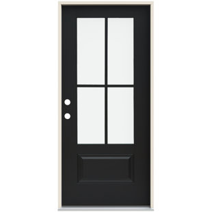 JELD-WEN 36 in. x 80 in. 4-Lite Clear Glass Black Painted Fiberglass Prehung Front Entry Door