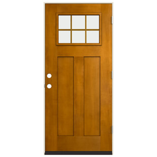 JELD-WEN 36 in. x 80 in. Craftsman 6-Lite Clear Glass Hazelnut Stain Fiberglass Prehung Front Entry Door