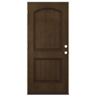 JELD-WEN 36 in. x 80 in. 2-Panel Arch Top Plank Coffee Bean Stain Fiberglass Prehung Front Entry Door