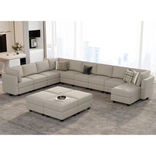 EVERLY QUINN Nairoby 169.4" W Oversize Velvet Upholstered Modular Sectional Sofa Set U Shaped Couch with Storage