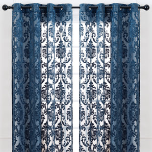 CANORA GREY Branca Polyester Damask Semi Sheer Grommet Curtain Panel Set