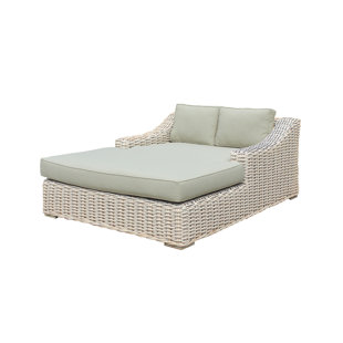 OUTSY Anna 79 X 59 Inch Outdoor Wicker Aluminum Frame Extra Large Double Sun Lounger in White and Grey