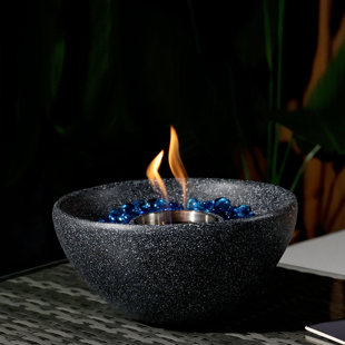 AJ ENJOY Round Concrete Tabletop Fireplace Bio Ethanol or Gel Fuel Fire Pit Bowl - Indoor and Outdoor Use