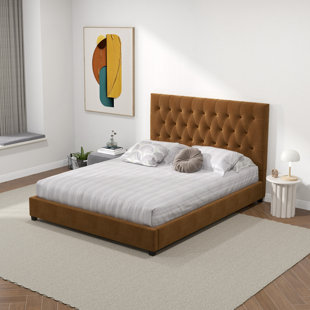 ROSDORF PARK Genka Mid Century Modern Velvet Upholstered Platform Bed