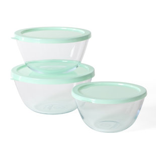 Martha Stewart Summersol 6 Piece, 67.6 oz, 50.7 oz, 33.8 oz Borosilicate Glass Mixing Bowl w/ Lids