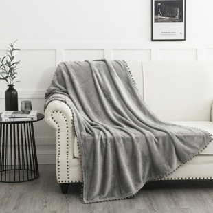 NORDECO HOME Super Soft Flannel Pom-Pom Throw