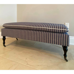 CANORA GREY SEAT4U Prebe Bedroom Linen Ticking Stripe Fabric Upholstered Wooden Bench