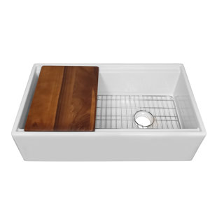 Whitehaus Collection Front Apron Single Bowl Fireclay Kitchen Sinks with Cutting Board and Grid