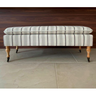 ROSALIND WHEELER SEAT4U Atasia Bedroom Linen Ticking Stripe Fabric Upholstered Bench-Beige