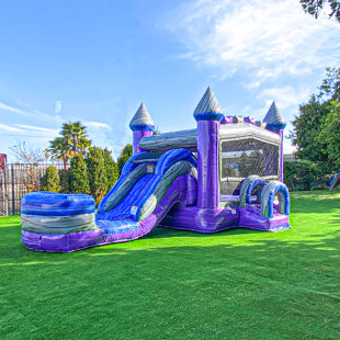 XJUMP Purplish Castle Commercial Grade Bounce House Water Slide (with Pool and Blower)