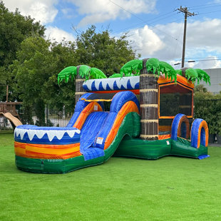XJUMP Tropical Ocean Commercial Grade Bounce House Water Slide (with Pool and Blower)