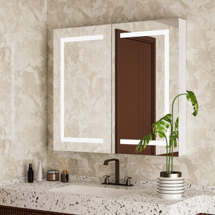 MORINOME 35.4'' W 31.3'' H Surface Framed Medicine Cabinet with Mirror and 3 Adjustable Shelves