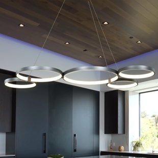 VONN LIGHTING Capella 5-Light Geometric Ring Pendant 50" Integrated LED ETL Certified Adjustable Chandelier
