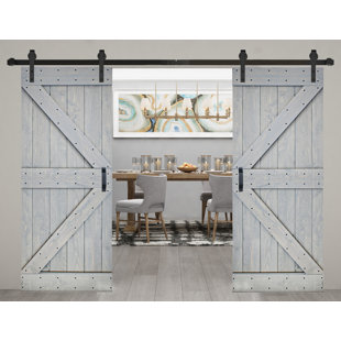 ISLIFE K Style Solid Core Wood Double Sliding Barn Door with Hardware Kit -Assembly Needed (Set of 2)