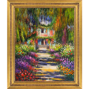 OVERSTOCK ART Garden Path at Giverny by Claude Monet - Floater Frame Painting on Canvas