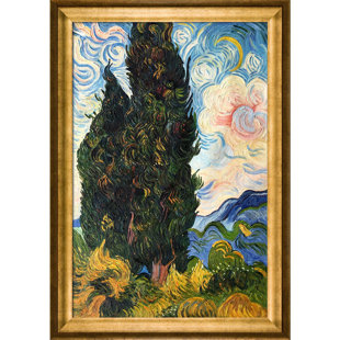 OVERSTOCK ART " Two Cypresses " by Vincent Van Gogh Painting Print