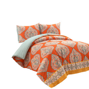 LUSH DECOR Orange/Blue Standard Cotton Reversible 3 Piece Duvet Cover Set