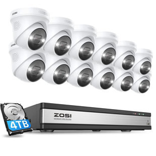 ZOSI 16CH 4K PoE NVR Security Camera System with 4TB HDD, 12pcs 4K Outdoor Spotlight Cameras, 2-Way Talk