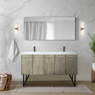 LEXORA Lancy 60'' Double Bathroom Vanity with White Quartz Top with Mirror