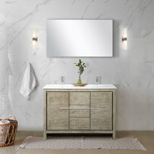 LEXORA Lafarre Lafarre 48 in W x 20 in D Rustic Acacia Double Bath Vanity, White Quartz Top and 43 in Mirror