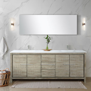 LEXORA Lafarre Lafarre 80 in W x 20 in D Rustic Acacia Double Bath Vanity, White Quartz Top and 70 in Mirror