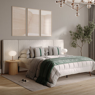 WADE LOGAN® Arianis Cream Boucle Extended Headboard Boucle Bed Frame