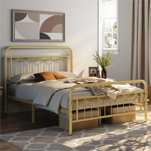 LAUREL FOUNDRY MODERN FARMHOUSE® Dravin Metal Bed Frame with Vintage Headboard and Footboard, Farmhouse Metal Platform Bed