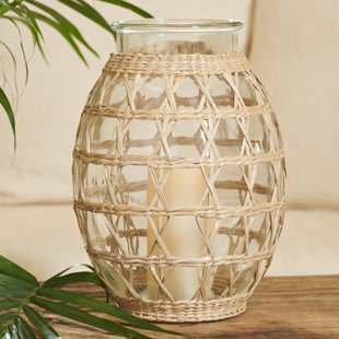 STUDIO 66 10.04" Rattan Tabletop Hurricane with Candle Included
