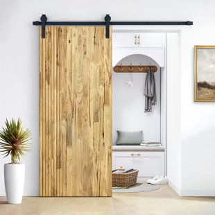 CALHOME Hollow Paneled Painted with Installation Hardware Kit Barn Door