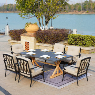 DIRECT WICKER 6 - Person Rectangular Outdoor Dining Set with Cushions