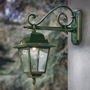FERROLUCE Gorizia Gold/Green Outdoor Wall Lantern