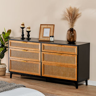 BEACHCREST HOME™ Ayon Rattan Dresser with 6 Drawers, Chest of Drawers for Bedroom