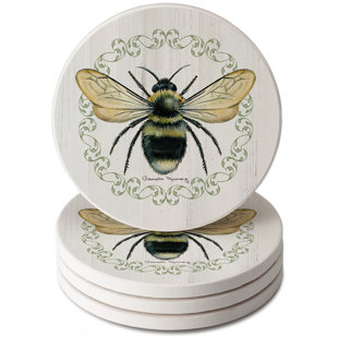 COUNTERART Summer Buzz 4-Pack Round Absorbent Stone Coasters