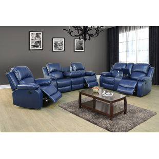 AINE HOME 3 Piece Faux Leather Reclining Living Room Set