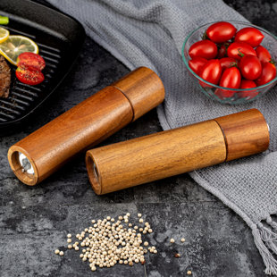 SC0GO Acacia Wooden Salt & Pepper Grinder Set, Adjustable Coarseness (Set of 2)