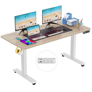 INBOX ZERO Hubing 55'' Electric Height Adjustable Standing Desk With 2 USB Ports, 3 Power Outlets and 4 Lockable Casters, 2 Hooks, Big Mouse Pad