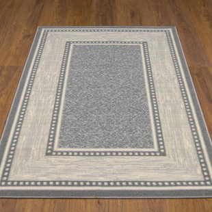 OTTOMANSON Machine Washable Non-Slip Bordered Gray Area Rug For Living Room, Hallway, Entryway Rug