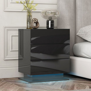IVY BRONX Fredderick 3 - Drawer Solid Wood Nightstand in Solid Black
